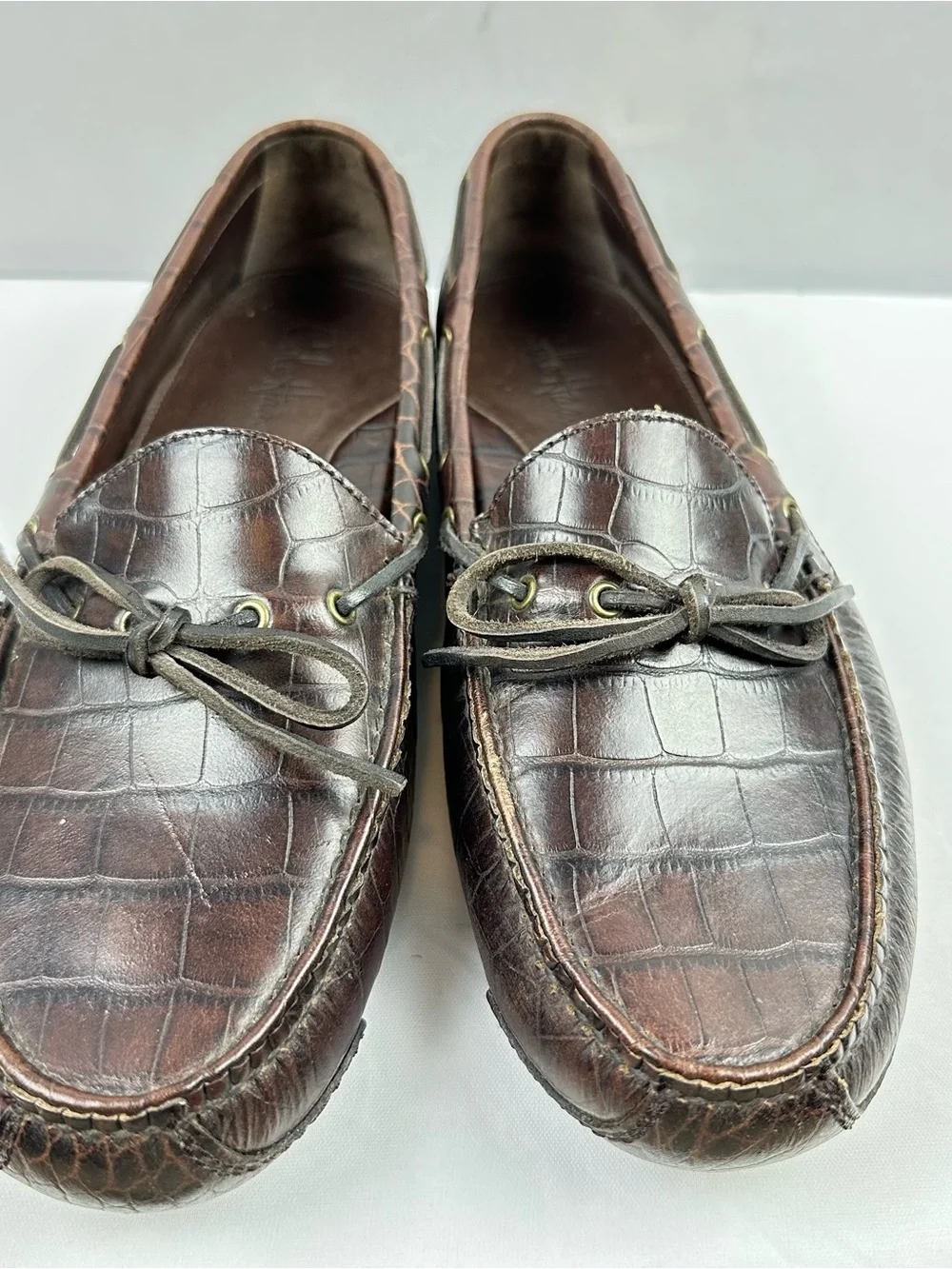 Cole Haan Men's Dark Brown Croc-Embossed Leather Boat Shoes